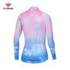 Ropa de ciclismo de otoño para mujer, de manga larga, azul, rosa degradado, transpirable, para exteriores, para ciclismo de montaña y carretera
