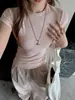 Camiseta de manga corta, cuello redondo fino, hombros normales, estilo coreano para mujer, nuevo modelo de verano, de alta gama, elegante, corte ajustado, top que ciñe la cintura