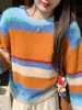 Suéter de rayas estilo coreano YS con cuello redondo, color dopamina, para mujer, nuevo otoño/invierno 2026, top de punto para capa interior para mujeres petite