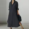 Vestido de Manga Larga con Abertura de Color Sólido para Mujer, Transfronterizo, Color Sólido, Moda, Versátil, Elegante, Primavera y Otoño 2024