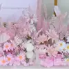 Arreglo floral de piso para boda, decoración de fila de flores rosas, flores de boda, flores artificiales, decoración de pasillo, ambientación, arte floral de escenario T