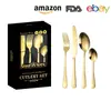 Amazon Popular Transfronterizo 1010 Cuchillo para Bistec Western, Tenedor y Cuchara Componentes Cuatro Piezas Vajilla de Acero Inoxidable Juego de Caja de Regalo de 24 Piezas