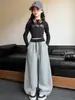 Pantalones deportivos para niña con adornos de pedrería, nueva colección otoño 2026, talla mediana a grande, cintura con bloques de color, diseño de pierna ancha, estilo deportivo, pantalones casuales para niños