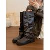 Aumento de Altura de 5 cm ~ Hebilla de Cinturón Retro Desgastada Botas Vaqueras Western para Mujer en Otoño e Invierno Botas Altas Hasta la Rodilla Botas de Caballero