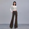 Pantalones vaqueros para mujer transfronterizos, ligeramente acampanados, estilo retro americano, con caída relajada, pantalones de color café hasta el suelo, extralargos, con etiquetas
