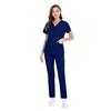 Bata quirúrgica elástica cuello en V manga corta traje de uniforme de enfermera de hospital azul oscuro ropa para lavar a mano