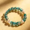 Atacado para barracas e templos: Pulseira de vidro cor de areia dourada estilo chinês verde novo, pulseira luminosa fresca, alto valor estético DIY