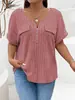 2025 Amazon Primavera/Verano Nuevo Top de Color Sólido Talla Grande para Mujer Cremallera Manga Corta Bolsillo Falso Jersey Camiseta Ajuste Holgado