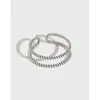 AR735 Estilo Coreano Plata de Ley 925 Ins Creativo Distintivo Vintage Desgastado Cuerda Retorcida Anillo Abierto para Mujeres