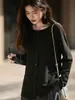Nuevo Cárdigan de Punto con Cuello Redondo de Terciopelo Alemán para Otoño e Invierno 2025, Manga Larga, Color Puro, Lentejuelas, Holgado, Versátil, Top Chaqueta para Mujer