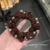 Goma para el pelo plisada con perlas y pedrería, Versátil para el uso diario, Goma de pelo de alta elasticidad, Estilo coreano, Elegante y con gracia