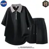 Conjunto de Camisa Polo de Manga Corta con Media Cremallera de Alta Calidad Marca Nasa para Hombre, Atuendo Casual Sencillo y Elegante de Verano