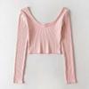 Otoño e Invierno Nuevo Moda Europea y Americana para Mujer Color Puro Cuello Bajo Sexy Ombliguera Camiseta Larga Top C8178 Corto