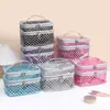 Bolsa de maquillaje transparente de PVC con puntos de doble capa, bolsa de aseo portátil impermeable para viajes, bolsa de almacenamiento de cosméticos