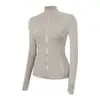 Jaqueta LU com gola alta e zíper dourado, casaco esportivo de manga longa, top de alta elasticidade slim-fit para corrida, fitness e yoga para mulheres