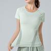 Liquidación Especial Secado Rápido Cuello Redondo Manga Corta Tops Deportivos de Fitness para Correr para Mujer Camiseta Elástica Ajustada Ropa de Yoga de Malla