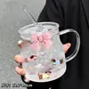 Nuevos vasos de vidrio de gran capacidad 2025 para mujer, aptos para uso doméstico, con tapas y diseños de caricaturas y pajillas, perfectos para el verano
