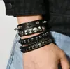 Pulseira Masculina Punk de Couro com Corrente de Rebites, Multicamadas, Estilo Retrô, Venda Quente Transfronteiriça Europeia e Americana, Acessórios