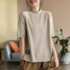 Suéter Casual Artístico de Cuello Medio para Primavera, Nuevo, Etiqueta para Mujer, Holgado, Combinable, Suéter de Punto Básico, Top para Mujer