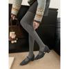 Sapatilhas Cinzas de Bico Quadrado com Salto Grosso para Mulheres Estilo Inverno Estilo Francês Com Pelúcia Extra Salto Alto Mary Jane Sapatos de Pelo