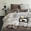 Clase A Engrosado Alto Peso Tres Piezas Lino Estilo Retro Doble Capa Hilo Estampado Botón Cuatro Piezas Cama Sábanas Funda de Edredón