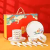 Tazón pequeño de corazón cuchara plato juego para el hogar se puede imprimir madera registro marea nacional vajilla juego de regalo actividades de inauguración pequeños regalos