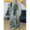Jeans de Estilo Americano con Dobladillo Curvo Marca de Moda Lavado Vintage Modernos Pantalones de Pierna Ancha High Street Textura de Bambú Caída Suelta Pantalones Largos