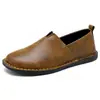 Zapatos casuales de piel para hombre talla grande, sin cordones, para conducir, talla 48, elegantes zapatos de piel sin cordones para papás