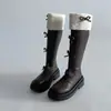 Botas de Tacón Grueso con Lazo para Mujer en Diseño Otoño e Invierno, Estilo Hada, Estilo Francés, Elegantes, Dulces, Modernas, Botas de Caballero Retro
