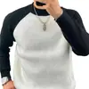 Suéter de Contraste com Manga Raglan Novo Outono/Inverno Masculino Solto Gola Redonda Marca Fashionável Espessado Camada Base Casuais Malha Suéter