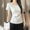 Camiseta de Manga Corta con Cuello Redondo Grande y Hombro Recto para Mujer, Nuevo Estilo de Verano, Top Ajustado que Ceñe la Cintura, Atuendo Estilo Dopamina, Conjunto de Falda Corta