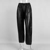 Calças de Couro Transfronteiriças para Mulheres Europeias e Americanas 2025 Outono e Inverno Novas Leggings com Cordão Calças Largas Calças de Couro PU para Mulheres