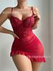 Lingerie de Renda Europeia e Americana para Verão Transparente com Aro, Camisola Sexy de Renda e Tule, Roupa de Dormir, Desejo Puro Atacado