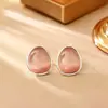 Brincos Minimalistas em Formato de Gota com Pedra Olho de Gato, Moda de Alto Padrão, Temperamento Fresco e Doce, Joias Elegantes, Acessórios da Moda