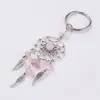 Estilo Bohemio Atrapasueños de Cristal Natural Llavero Colgante de Borla de Pluma Accesorio para Bolso