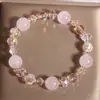 Pulseira de Quartzo Rosa Natural com Contas para Mulheres, Nicho de Luxo Leve, Temperamento Exquisito, Pulseira de Quartzo Rosa Versátil, Presente para Melhores Amigas