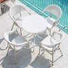 Mesa, Cadeira e Guarda-Sol Brancos para Lazer ao Ar Livre Combinação Café Terraço Varanda de Lazer Mesa Pequena para Chá Balcão de Loja de Chá de Leite Mesas e Cadeiras