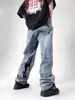 Jeans Lavados Bordados de Tendencia Europea y Americana Streetwear Americano para Hombres y Mujeres Pantalones Rectos Sueltos de Diseño de Nicho para Hombres