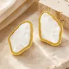 Pendientes transfronterizos de acero inoxidable estilo Maillard vintage con incrustación geométrica de resina, chapados en oro real de 18 quilates, impermeables y conservan el color