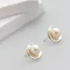 Nafoge Joyería de Plata al por Mayor con Perla de Agua Dulce Natural Pendientes de Plata de Ley 925 Pendientes Redondos Pequeños Simples de Plata
