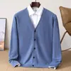 Suéter Jacket de Punto Otoño e Invierno 2025 Cárdigan de Lana Pura para Hombre Cuello en V Holgado Chaqueta Sweater Casual de Negocios