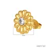 Suministro directo transfronterizo de pendientes de acero inoxidable florales de color dorado con incrustaciones de circonita, accesorios de oreja versátiles simples y elegantes para mujer