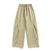 Pantalones casuales nuevos de otoño con cordón en la cintura elástica, pierna ancha, corte relajado, talla grande, pierna recta, pantalones largos modernos para exteriores para hombre