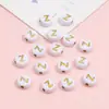 Cuentas de Acrílico 4*7mm Fondo Blanco Inglés Letra Dorada Letra Única Cuentas Planas DIY Accesorios para Joyería de Educación Temprana para Niños