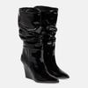 2026 Nova Moda de Comércio Exterior Estilo Europeu e Americano Bico Fino Salto Anabela Plissado Salto Ultra Alto Calce Fácil Botas de Cano Médio Moda Tamanho Grande Botas Femininas