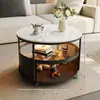 Mesa Lateral Redonda Simples e Moderna de Ardósia para Sofá de Sala de Estar, Adequada para Apartamentos Pequenos, Mesa de Centro com Rodinhas Móveis, Mesa Pequena