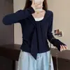 Camiseta de Manga Larga Falsa de Dos Piezas Talla Grande Otoño 2026, Engrosada, Cálida, Adelgazante, Rejuvenecedora, Top Básico Único y Elegante