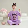 Pijama infantil para meninas, verão, manga curta, calça cropped, fino, cartoon, fofo, menina, para ar condicionado, conjunto de casa