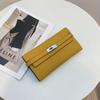 Cartera con patrón de lichi Kelly para mujer WOC, bolso de mano tipo clutch de piel de vaca de primera capa, billetera larga con cadena para hombro y bandolera