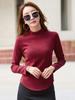 Camiseta de cuello alto medio de estilo coreano para otoño e invierno, camiseta de manga larga entallada de color liso para mujer, top adelgazante de algodón, entrega de una pieza